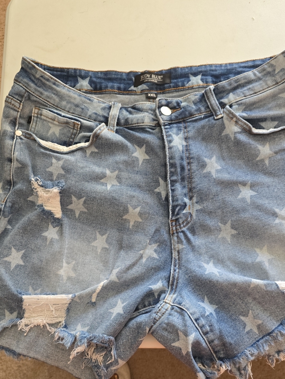 Judy Blue Light Blue Star Print Distressed Denim Shorts